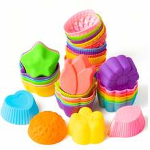 6 件装硅胶纸杯蛋糕烘焙杯多花形硅胶纸杯蛋糕模具不粘纸杯蛋糕包装纸托可重复使用松饼盘松露杯用于烘焙
