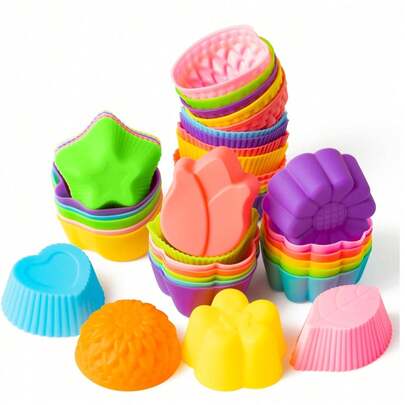 6Pcs Silicone Cupcake Baking Cups Multi Flower-Shaped Silicone Cupcake Molds Non-Stick Cupcake Wrappers Holders Reusable Muffin Pan Truffle Cups For Baking