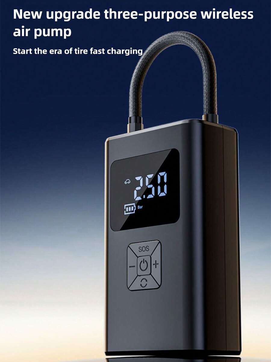 轮胎充气机便携式空气压缩机，4000mAh 锂离子电池 Type-C 充电，150PSI 自动泵，带数字压力表的电动气泵，用于汽车轮胎、自行车、摩托车、气球的 LED 应急灯