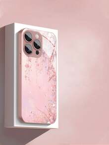 1pc Minimalist Pink Floral & Butterfly Pattern High-Definition Tempered Glass Phone Case, Compatible With Apple 17 Pro Max/17 Air/16 Pro Max/15/14 Plus/13/12/11/XR/8P And Galaxy S25/S24/S23 Ultra/S22/S20/Note20/Note10/A56/A53/A34/A14/A11/A05/A03S