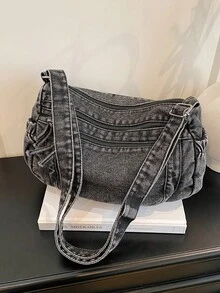 حقيبة كتف نسائية ذات موحد اللون كاجوال من القماش متعددة الجيوب