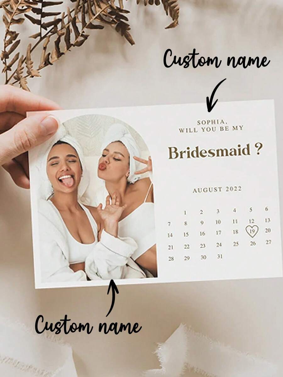 1Pc Custom Bridesmaid Proposal Card, Editable Photo Proposal Card, Will You Be My Bridesmaid, Calendar Template,Bridesmaid Proposal Photo Calendar - Multicolor - View 1