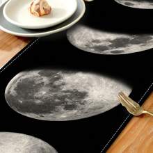 1 pièce Nappe de la série Lune, 4 pièces Sets de table imprimés Lune, convient pour les festivals, les fêtes, les anniversaires, les dîners, les cuisines, les salles à manger, la décoration de la maison toute l'année, drapeaux de table