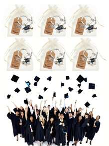 Set de 3/15 llaveros de graduación 2025, con llavero con patrón de birrete, etiqueta de agradecimiento y bolsa de organza blanca, recuerdos de fiesta de graduación, decoración para la fiesta de graduación, apropiado para recuerdo de graduación, regalo de graduación, ceremonia de graduación, decoración navideña