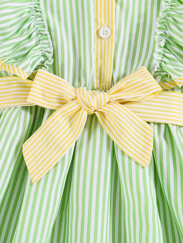 Young Girl Summer Sleeveless Sweet Striped Ruffle Hem Dress