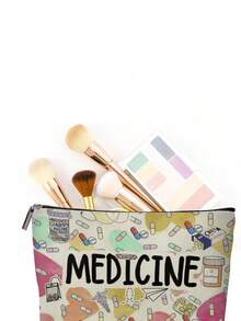 1Pc Makeup Bag Chic Paris Theme Fun Travel Gift Cute Inspirational Quote Decoration Medical Assistant Pill Pattern Makeup Storage Bag Large Capacity Lightweight Multipurpose And Durable Foldable With Zipper Closure Multifunctional Coin Purse For Daily Use And Travel Small And Exquisite Gift - Multicolor - View 6