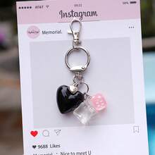 Resin Heart Keychain Acrylic Dice Y2K Bag Charms Keychain Summer - Multicolor - View 6