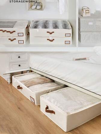 1pc/2pcs/3pcs/4pcs Bed Bottom Storage Box, Household Clothes, Blankets, Moisture-Proof Storage And Organizing Box, Non-Woven Fabric Flat Folding Box