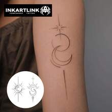 Công nghệ xăm hình mang tính cách mạng của INKARTLINK, Hình xăm bán vĩnh viễn, Trăng sao, Mặt trời, Hình xăm chân thực, Hình xăm hấp dẫn, Hình xăm tạm thời, Không thấm nước, Hình xăm chân thực, Hình xăm thiết kế theo sở thích, Hình xăm nước ép, Hình xăm thực vật - màu đen - Xem 3