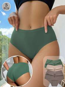 Set de 3 piezas de ropa interior de mujer de cintura alta, bragas sin costuras que no se notan