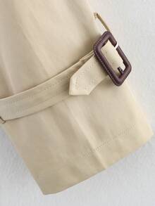 2025春秋欧美风女式风衣领带双排扣口袋夹克 - 卡其色 - 查看 10