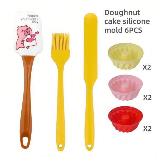 1 Stück/9 Stücke Mini Bären Backwerkzeug Set, Valentinstag Kuchen Silikon Spachtel, Donut Kuchenform, Keks & Sahne Herstellung Werkzeuge, für Zuhause Partys, Bäcker, Hochzeit & Jahrestags Kuchenbacken, Küchenzubehör