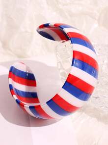 1 件复古黑白条纹几何宽厚树脂 C 形开口手镯，适合女士，适合假期、秋冬季日常佩戴 - 彩色 - 查看 3