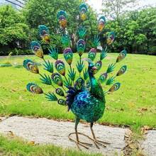 Decoración de jardín exterior, estatua de pavo real impermeable para jardín, decoración de metal de ave, pantalla de apertura de pavo real, gran escultura de pavo real de augurio para balcón y terraza, regalo perfecto - color - Ver 4
