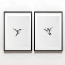 Set de 2 colibri neîncadrat schiță artă poster vintage tipărire canvas minimalistă păsări animale decor abstract de perete pictură retro pentru cămin, apartament, sufragerie, dormitor, decorațiuni moderne pentru casă