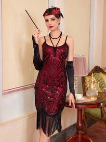 Vestido elegante de mujer estilo retro de los años 1920, de moda para el verano, vestido de fiesta, para cóctel - Burdeos - Ver 6