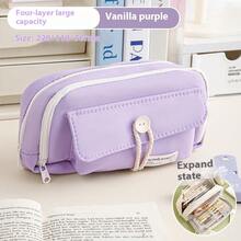 Estuche con botones sencillos, bolsa de gran capacidad, ideal para estudiantes de primaria, secundaria y preparatoria, estuche, bolsa de papelería resistente a la suciedad, esencial para la escuela, aula, biblioteca, sala de estudio, aprendizaje en casa, diseño multicompartimental para un almacenamiento organizado, regreso a clases, útiles escolares, estuche, mochila escolar - Multicolor - Ver 16