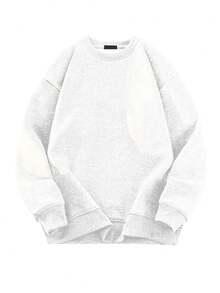 Blueplus Men's Classic Crew Neck Sweatshirt - Autumn Winter Collection - Solid Color - Regular Fit, Long Sleeve Ribbed Pullover For Casual Everyday Wear - 白色 - 查看 3