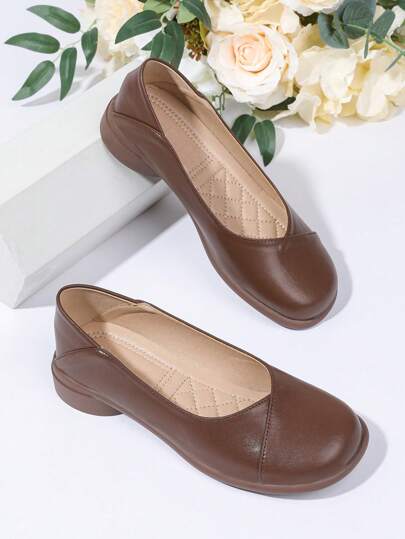 Women's Comfortable Black Flat Slip-On Casual Shoes, Soft & Gentle, Laser Cutout Pattern, Breathable Ballet Flats For Work