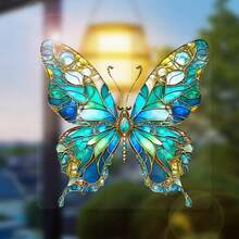 1pc Colorful Butterfly Static Cling Glass Sticker, Removable Sunscreen Privacy Sticker With Butterfly, Hummingbird & Floral Design, Suitable For Living Room, Bedroom, RV Glass Decor, Universal, Holiday Gift, Room Decor, Home Decor, Bathroom Decor, Kitchen Decor, Customized Sticker - Multicolor-static Transparent Glass Sticker - View 2