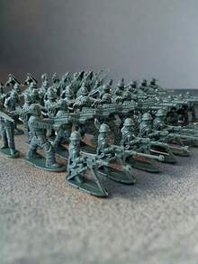 12件/60件军事士兵模型人偶，12种款式，多种姿势 - 軍綠色 - 查看 6