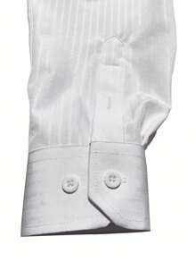1pc Men's Solid Color Embossed Stripe Button-Up Long Sleeve Formal Shirt