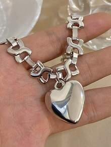 قلادة قلب فضي للنساء، قلادة سلسلة هندسية ضخمة، قلادة مجوهرات يومية وحفلات، هدايا عيد الأم، صيف