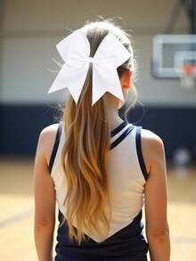 6pcs Cheer Bow Hair Tie For Girls, Girls Ponytail Holders Elastic Band Cheerleaders Hair Bows Competition Sports Elastic Hair Ties Accessories - White - View 5