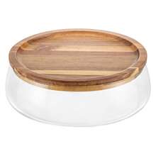 Rainaut Glass Bowl With Wooden Lid - Versatile Snack Serving Tray For Candy & Nuts, Round Food Storage Platter - Clear - View 8