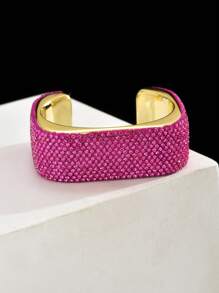 1pc Women's Fashionable Geometric Square Bangle, Luxury High-End Fully Rhinestoned Metal Bracelet, Suitable For Formal Parties