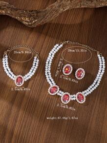 4pcs/Set Elegant Minimalist Jewelry Set For Women: 1pc Pearl Necklace, 1 Pair Crystal Earrings, 1pc Beaded Bracelet, Suitable For Daily Wear