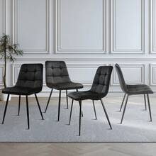 OYAJIA Set Of 4 Suede Kitchen Chairs With Metal Legs For Living Room Dining Room, Black - Black - View 2