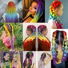 Extensiones de cabello trenzado 24 pulgadas, extensiones de cabello a crochet de alta temperatura con efecto ombre arcoíris, 1/3 piezas - Multicolor - Ver 7