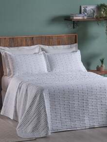 200 Thread Count Double-Sided Bedspread, Double/Queen/King/Single, Embroidered, 3-Piece Luxury Decor - 白色/卡其色 - 查看 7