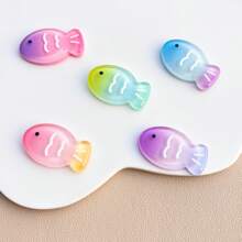10pcs/Pack Mixed Cartoon Gradient Striped Fish Themed Flat Back Decals, DIY Crafts Stickers For Earrings, Hair Accessories, Wedding Decoration
