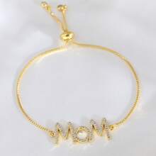 1 件优雅可调节“妈妈”MaMa 字母金手链镶嵌方晶锆石铜 18k 镀金女士时尚珠宝送给妈妈的完美生日礼物 - 金色 - 查看 7