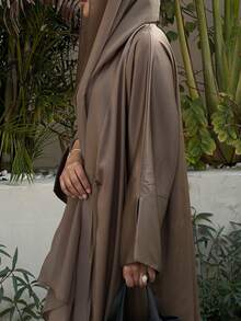 1 件纯色缎面束腰束腰带优雅女士长裙长袍 Abaya，端庄