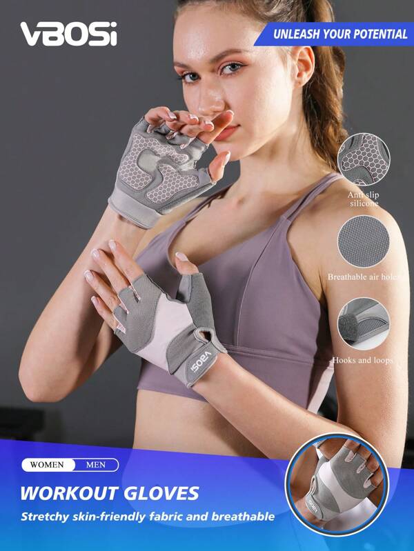 VBOSI 1 Paio di guanti sportivi a mezza dita, traspiranti in rete, con silicone antiscivolo e assorbimento degli urti, adatti per palestra, ciclismo e sollevamento pesi, accessori da palestra per uomo e donna