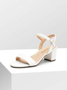Women's Low Block Heel Sandals With Buckle - 白色 - 查看 2