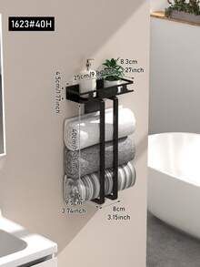 Bathroom Non-Punch Towel Rack - Storage Tray & Multi-Layer Organization, Hooks For Items Without Wall Damage - Multicolor - View 15