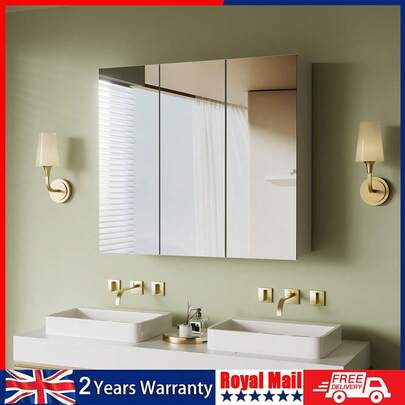 OYAJIA Bathroom Mirror Cabinet With Triple-Door Storage & Adjustable Shelves - Premium White Gloss Wall-Mounted Design, Space-Saving (70x15x62cm) | Modern Vanity Organizer Home Bathroom Decor Summer Makeup Organizer Bathroom Accessories Back To School