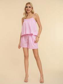Conjunto De Dos Piezas Holgado Y Casual De Color Sólido Para Mujer - Rosa Fucsia - Ver 8