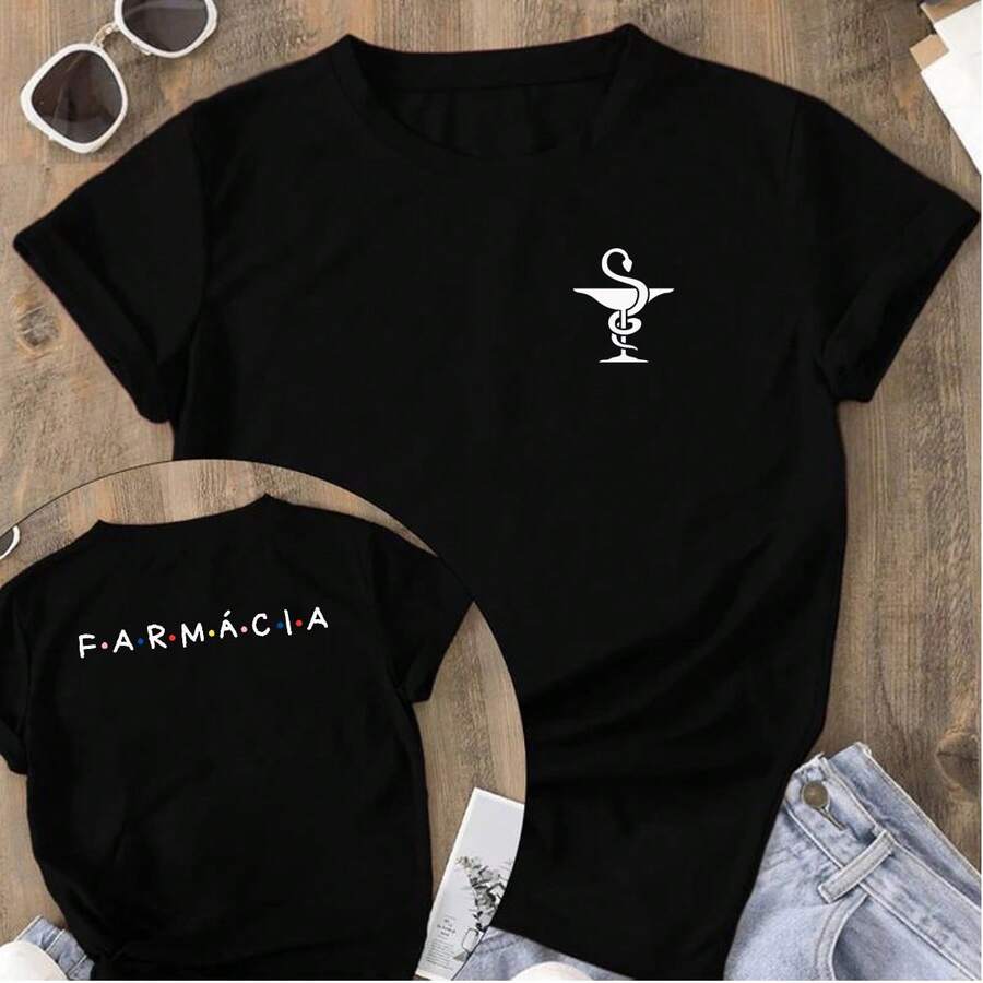 Unisex Casual Blouse F.V Women's T-Shirt Prints Pharmacy Pharmacist Profession College T-Shirt Various Colors 100% Cotton - 黑色 - 查看 1