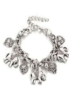 1 Alloy Carved Elephant Heart Ladies Chain Bracelet Retro Simple - Silver - View 3
