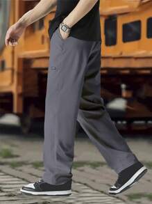 2pcs Men Casual Black & Gray Pants, Slim Fit Design, Urban Streetwear Style Trousers Set