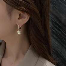 1 Pair Cat's Eye Stone Round Bead With Diamond Inlay Earrings, Suitable For Daily Wear - Pastel - View 5