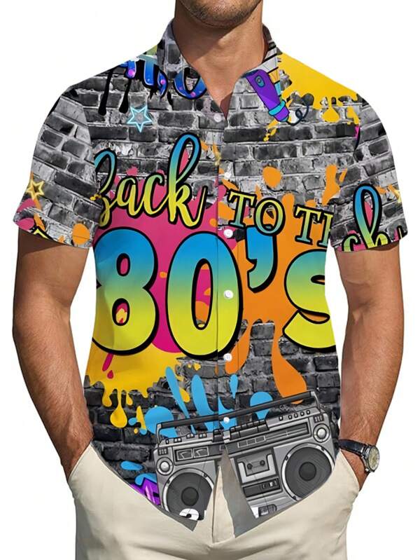 Camisa de manga corta casual de verano con estampado de tiburón para hombre