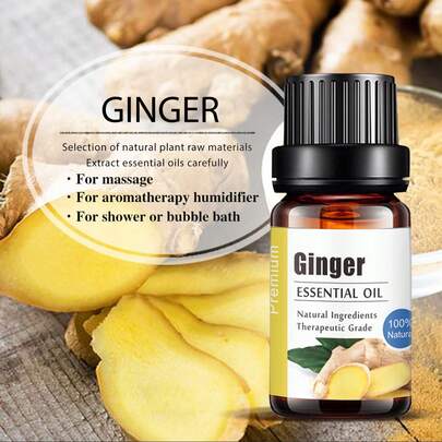 1 botella de Aceite Esencial de Aromaterapia de Jengibre KANHO de 10ml 0.33fl.Oz, selección de ingredientes naturales a partir de materias primas vegetales naturales, para añadir fragancia a difusores y humidificadores, regalo para amigos KH-026