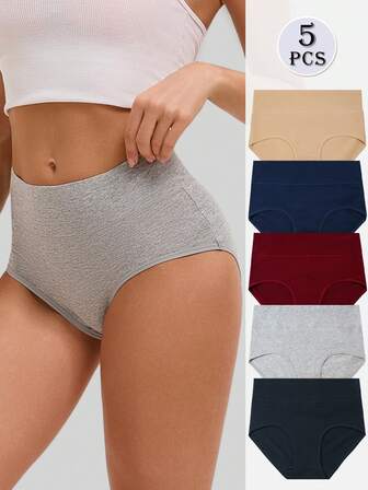 5pcs/Set Women's Mid-Waist Breathable Pure Cotton Briefs