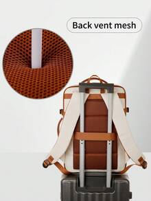 可扩展旅行背包，带衣物收纳袋，大容量多用途女士笔记本电脑背包 - 黑色，可调节肩带，多个隔层，尼龙材质，商务背包 | 可扩展口袋 | 有序收纳，时尚书包带铅笔袋 - 彩色 - 查看 8